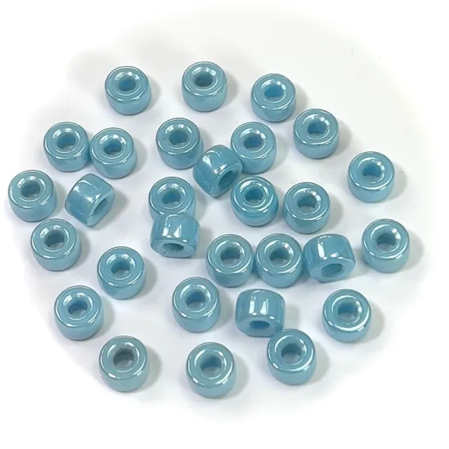 Czech Glass Druk Large Hole Beads 9mm, Turquoise Hematite coated, 50pc J082