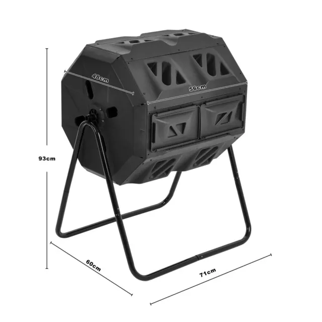 160L Twin Chamber Compost Tumbler Tumbling Bin Rotating Composter w/ Metal Base 3