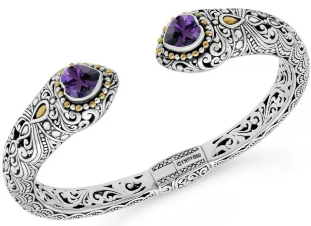 DEVATA 18K Gold Filigree Sterling Silver Cuff Bracelet Amethyst DHK3215AM MEDIUM