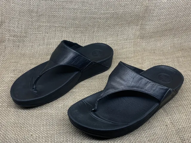 FitFlop Women's Black Lulu Thong Sandals Flip Flops Platform Size 9
