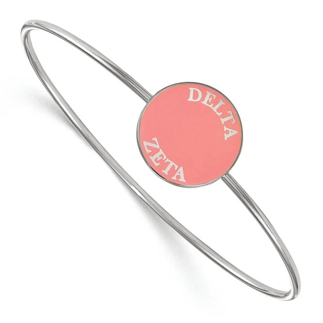 Sterling Silver Delta Zeta Coral Enamel Bangle - 7 In.