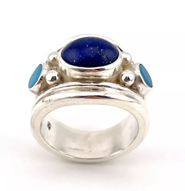 massiver Silberring mit Lapis Lazuli und Türkis Ringweite 55 3