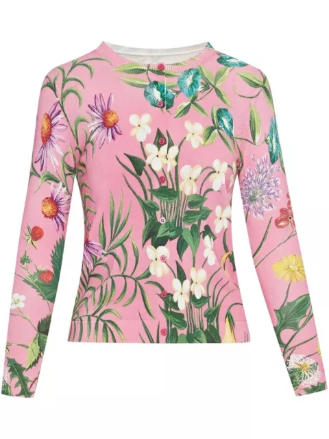 NWT $2190 Oscar De La Renta Floral Print Cotton Blend Cardigan SZ XS