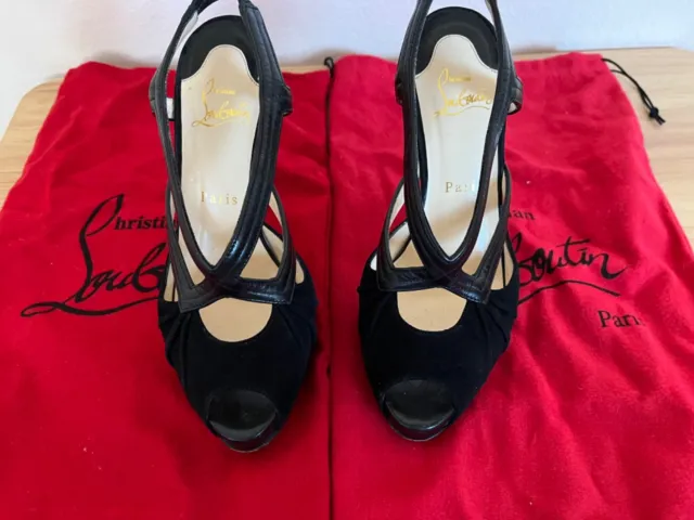 CHRISTIAN LOUBOUTIN womens heels black suede preowned size 37.5