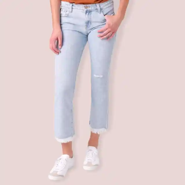 NWT J Brand Selena Mid-Rise Cropped Boot Cut Jeans light blue wash frayed he,