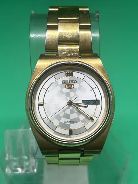 Vintage Seiko 5 Sport Automatic Gold Tone Analog Mens Watch