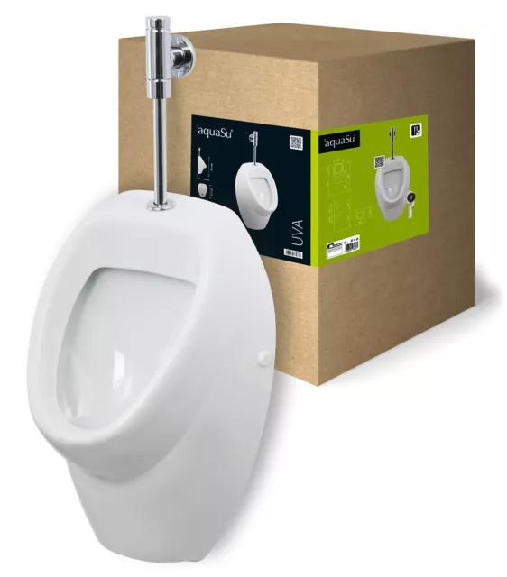 Urinal Absaugeurinal Set mit Druckspüler Zulauf von oben Weiß Becken Neu