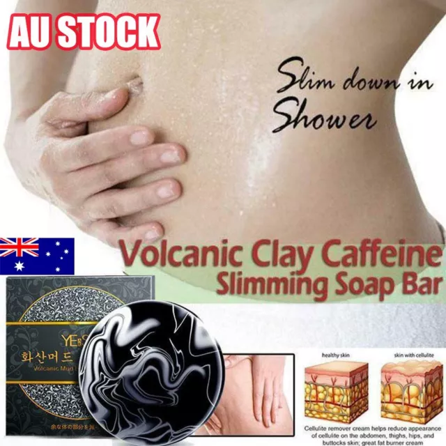 Volcanic Clay Coffee Slimming Soap Bar Skin Whitening & 5Pcs Navel Stickers AHQ