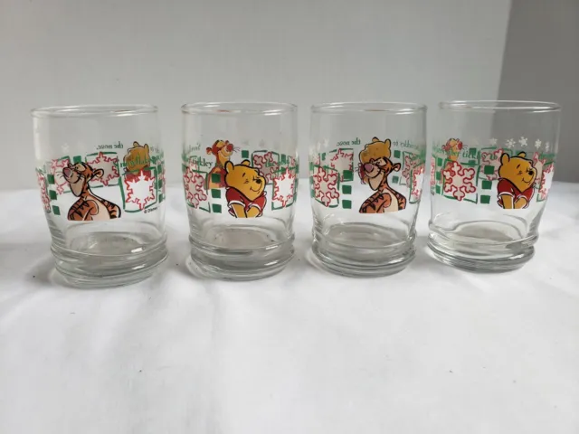 Christmas Winnie the Pooh & Tigger Anchor Hocking Glasses Set of 4 #E