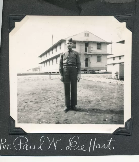 WWII 1941-2 US Army Fort Knox, KY soldier's Photo Pvt Paul W De Hart & barracks