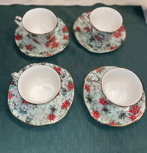 4 Royal Winton Christmas Chintz Cups and Saucers