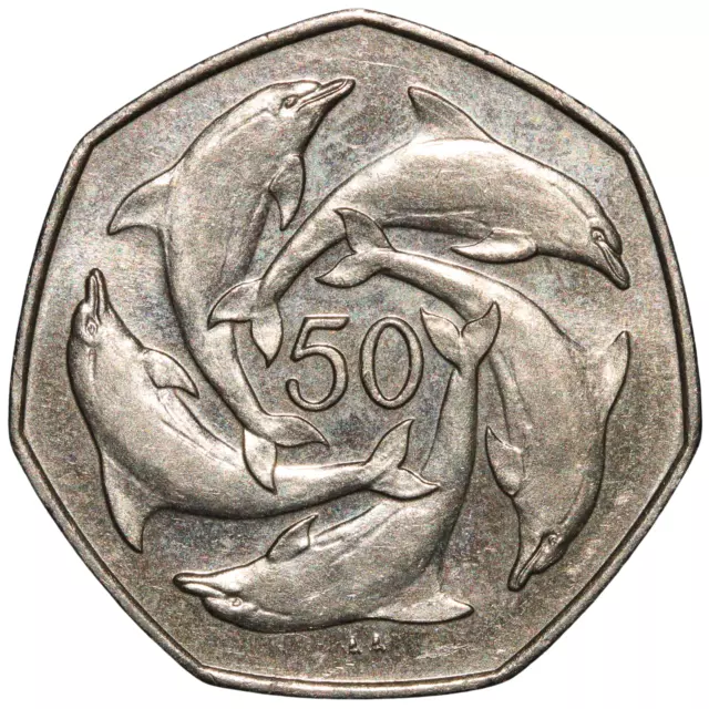 1997 Gibraltar Elizabeth II 50 Pence Coin (Dolphins - Small Type)
