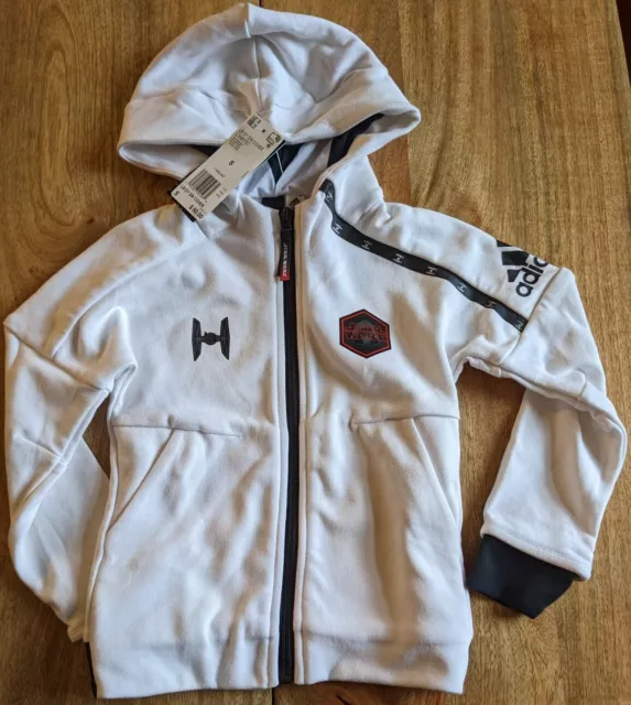 NWT Youth S 4-5Y White ADIDAS Star Wars Tie Fighter Hooded Jacket