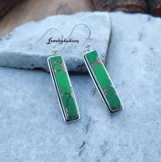 Green Copper Turquoise 925 Sterling Silver Gemstone  Lovely Gift Earring MO2029 2