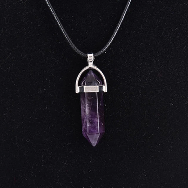 Natural Amethyst Hexagonal Gem Pendant Quartz Crystal Point Necklace Chakra Gift