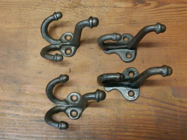 Antique Lot of 4 Triple & Double Cast Iron Coat Hooks ORIGINAL/SALVAGE 6