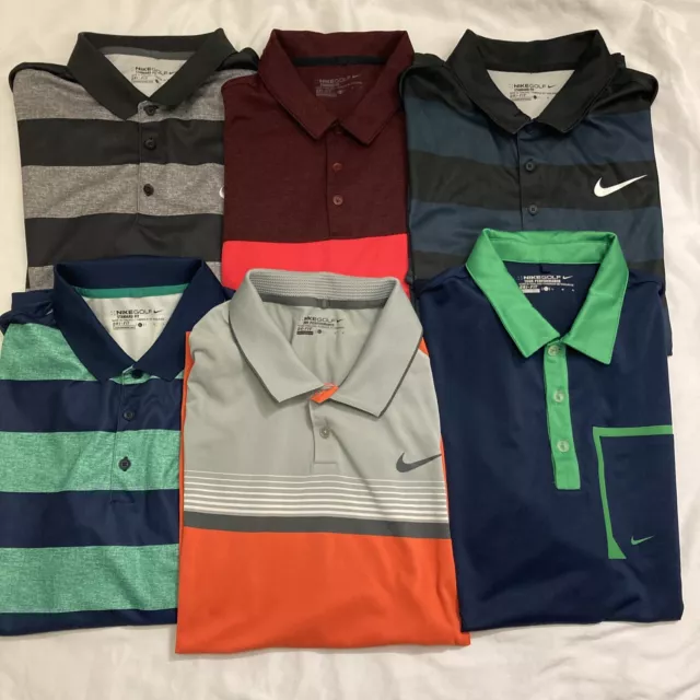 Lot of 6 Nike Dri-Fit Golf Polo Shirts Men's Size Large Activewear Performance