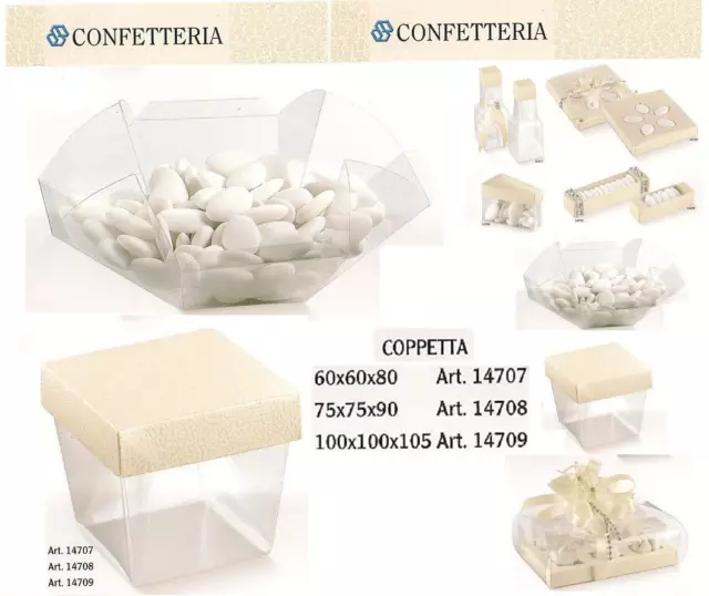 N.20 SCATOLA COPPETTA PORTACONFETTI mm.60x60x80H per DEGUSTAZIONE CONFETTI 14707