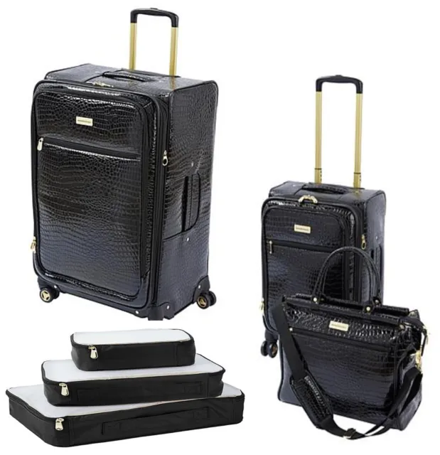 Samantha Brown Luggage Croco Embossed Jet Set Travel Collection Black