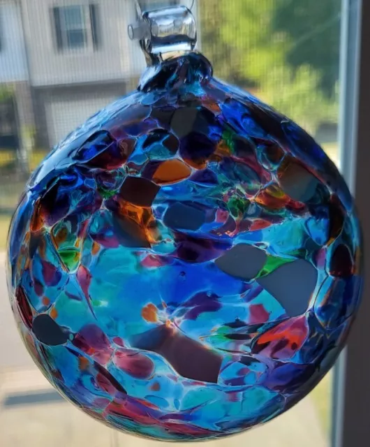 Kitras Glass Orb Globe Sun Catcher Ball 5" Blue Hand Blown with Box