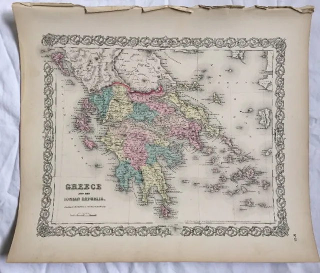 GREECE and the IONIAN REPUBLIC, No 23, Antique Atlas Map 1855 Colton World Maps