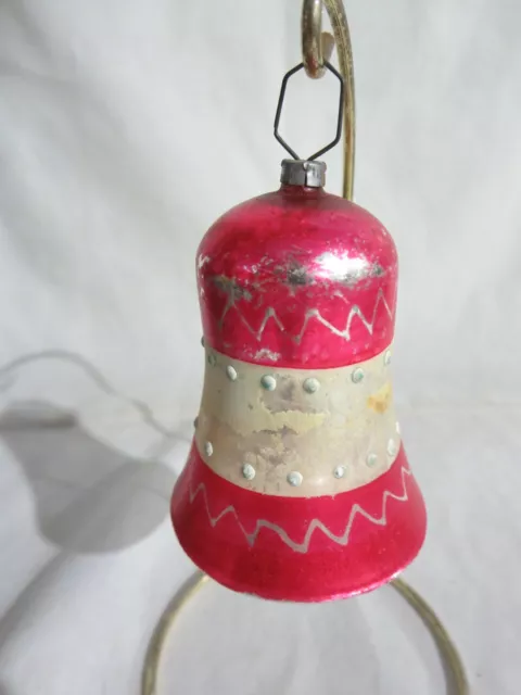 Vintage Christmas Tree Ornament Glass Bell w/ Bead Clapper