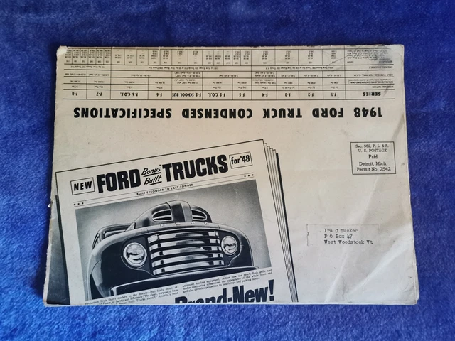 1948 FORD FULL LINE TRUCKS SALES BROCHURE (FOLDER-MAILER), nice original!!