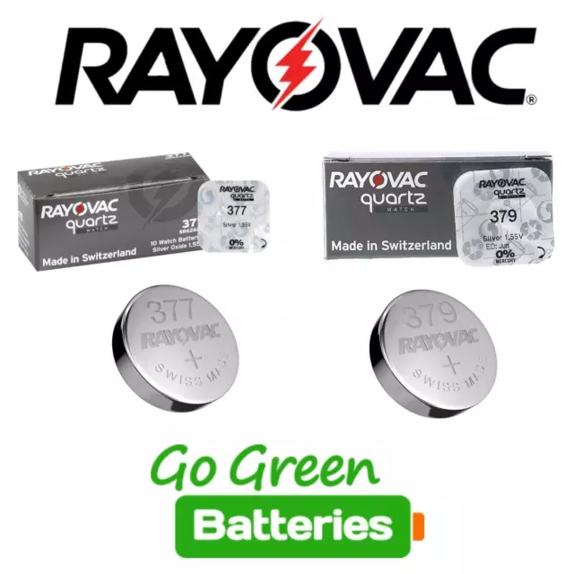 Rayovac Watch Batteries 377 379 SR66 SR626SW SR521SW Silver Oxide 1.55v Swiss