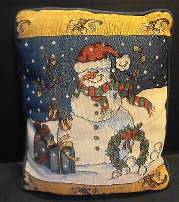 Almohada de tapiz con aguja muñeco de nieve Navidad Invierno