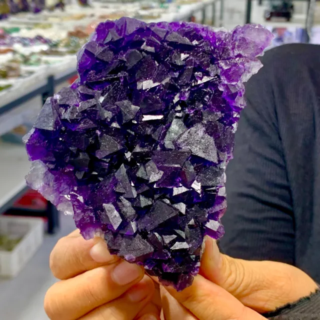 380gNatural  purple cubic fluorite cluster mineral samples