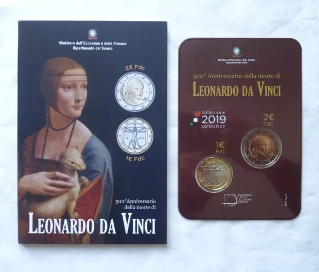 Coffret BU 2 euros + 1 euro Italie 2019 - Leonard De Da Vinci