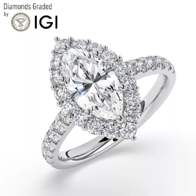 IGI , 2CT , Solitaire Lab-Grown Marquise Diamond Engagement Ring, 950 Platinum