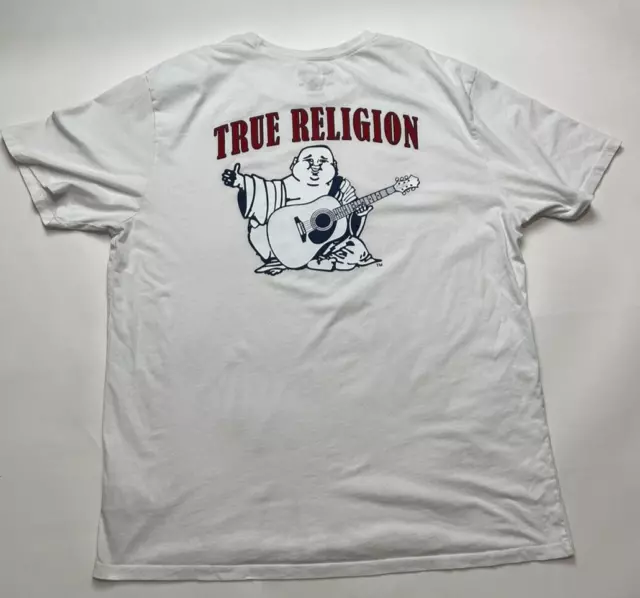 True Religion T Shirt Mens Size 3XL White Buddha Graphic Tee Short Sleeve Crew