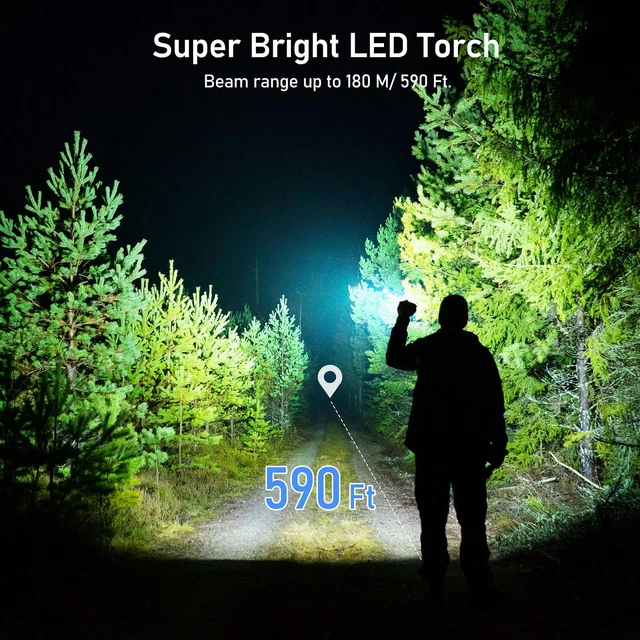 Blukar Lampe Torche LED Rechargeable Ultra Puissante - 10 Modes, Zoomable, Orange
