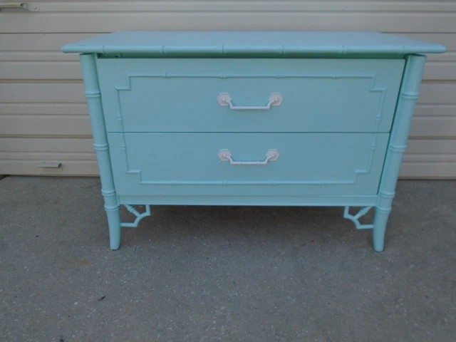 Fretwork Faux Bamboo Wide Nightstand Allegro Chinese Chippendale Regency Dresser