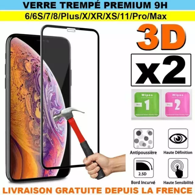 VITRE VERRE TREMPE INTEGRAL pour iPhone 13/12/11/Pro/Max/8/7/6 PROTECTION 3d
