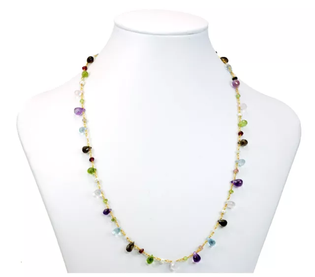 Multiple Gemstone Necklace Amethyst Topaz Peridot Pearl 14k Gold Filled 36 Inch