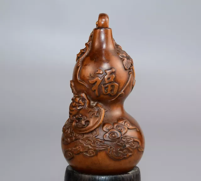 Chinese Antique Boxwood Sculpture Hand Carved Wooden Gourd Statue Home Decor Art
