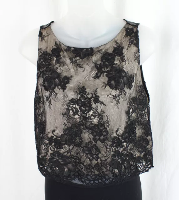 Alice + Olivia Women's Beige Black Lace Cropped Tank Top Size M