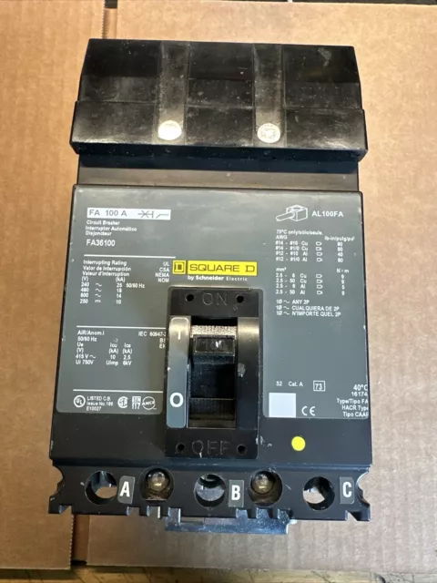 FA36100 Square D 100 Amp 600V 3 Pole ILine Circuit Breaker NEW SURPLUS