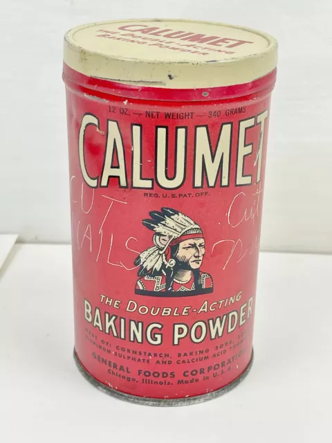 VINTAGE CALUMET BAKING POWDER TIN - 12 oz - EMPTY - COLLECTORS ITEM