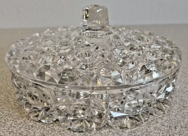 Vintage Crystal  Glass Large Candy Dish With Lid Windsor Button and Cane Pattern