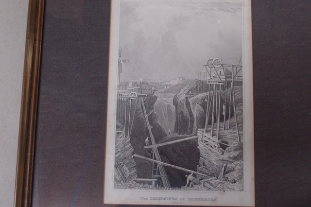 Antiker Stich Bergbau, "The Ironmines of Dannemora ( Swede)", schöne Rahmung TOP 3