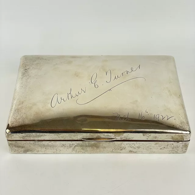 Antique Solid Silver Cedar Lined Cigar Box Charles & Richard Comyns 1901 23cm