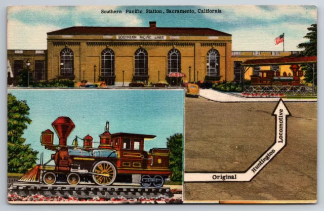 Vintage Postcard CA Sacramento Southern Pacific Station Train RR Depot -4049