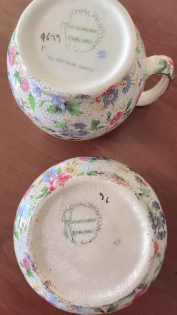 Vintage Royal Winton Grimwades Old Cottage Chintz Tea Pot Cream Sugar Bowl Set 10