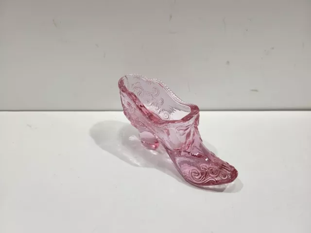 Vintage Mosser Light Pink Glass Shoe Slipper with Bow & Beaded Rim Scroll Design 3