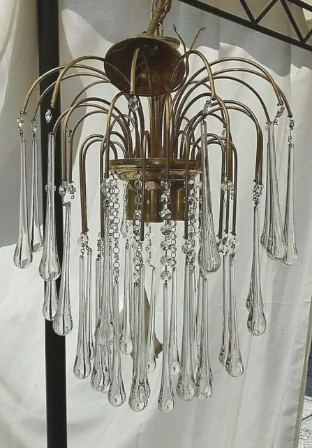 Lampadario murano ottone gocce lunghe cascata 70's Chandelier Lustre