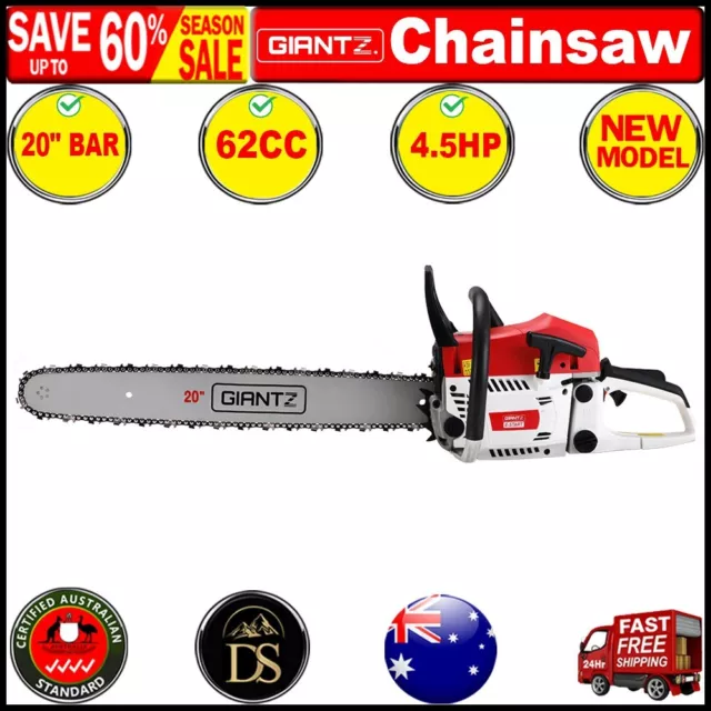 Giantz 62CC Chainsaw Commercial Petrol 20" Bar E-Start 20 Bar Pruning Chain Saw