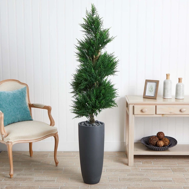 5.5’ Artificial Cypress Spiral Tree in Planter UV (Indoor/Outdoor). Retail $385